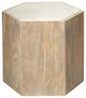 Large Argan Hexagon Table, Natural Wood and White Marble