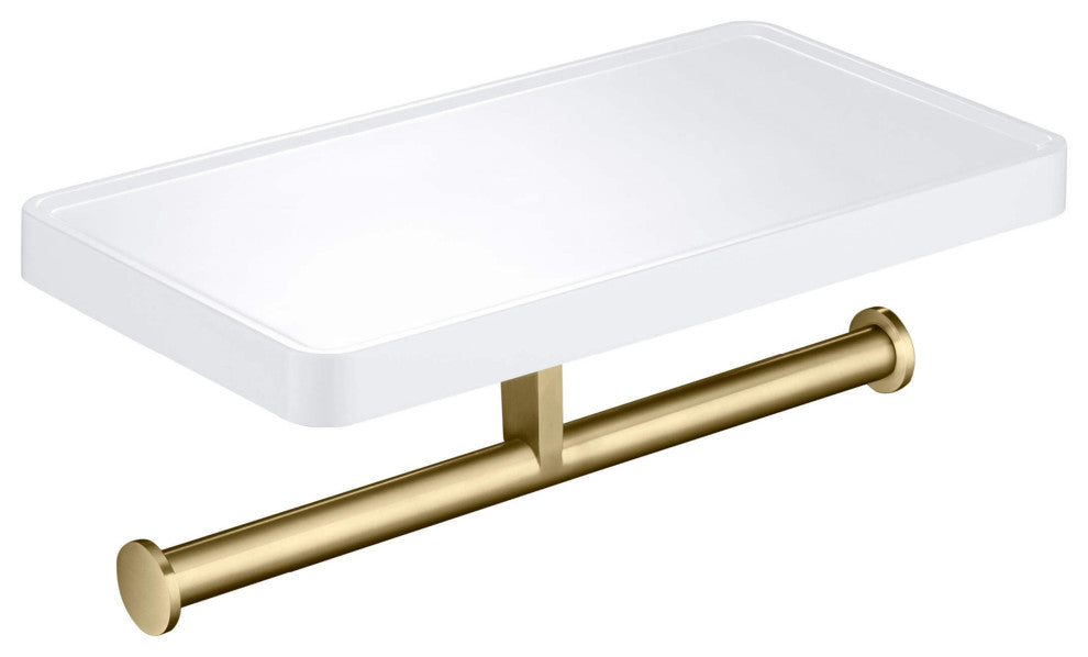 Deco Bathroom Toilet Paper Holder Double Roll With Shelf, Brushed Gold