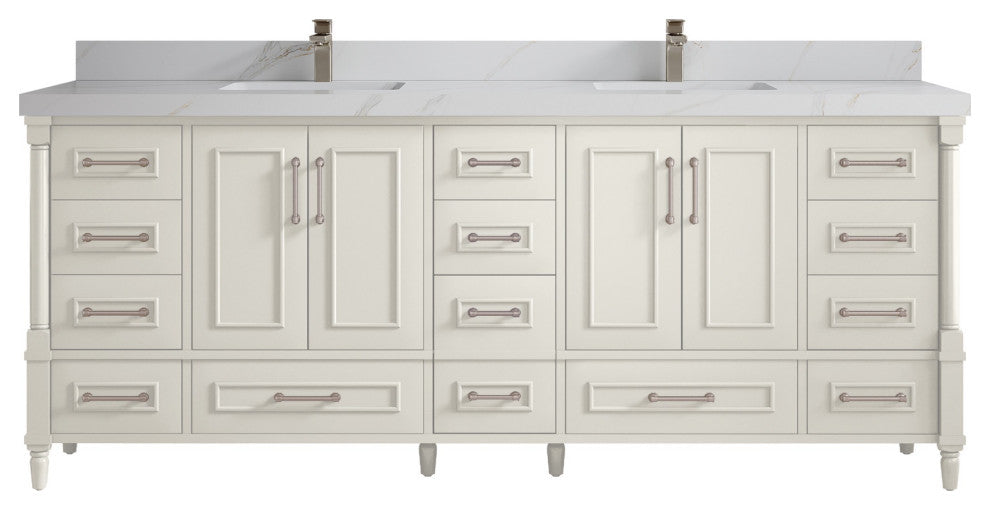 Aberdeen 84" Double Sink Bath Vanity, Alabaster 2" Calacatta Sienna