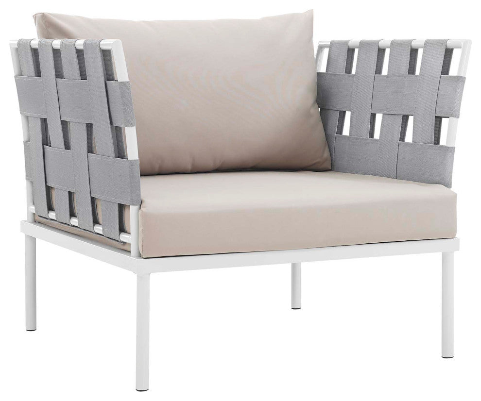 Modway Harmony 5 Piece Outdoor Patio Aluminum Sectional Sofa Set, White Beige