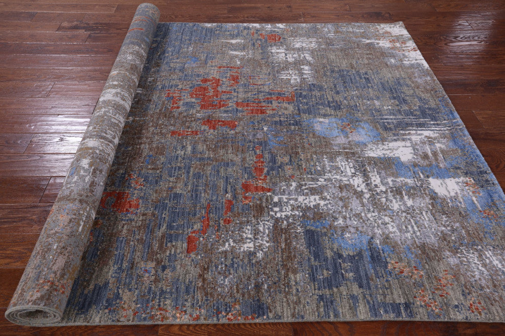 Wool and Silk Modern Hand-Knotted Rug 6' 0" X 9' 2"- Q6858