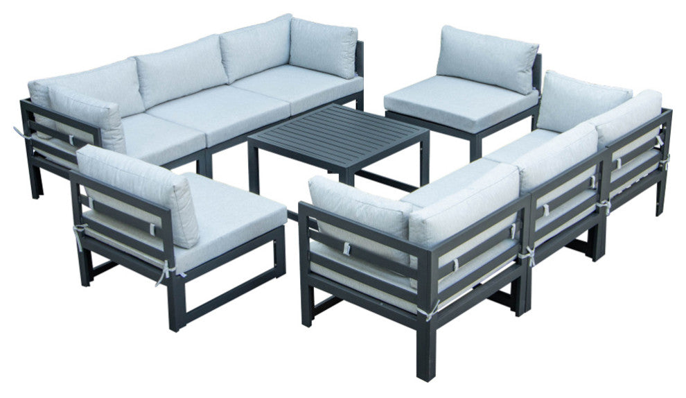 Chelsea 9-Piece Outdoor Patio Sectional With Coffee Table Set, Light Grey