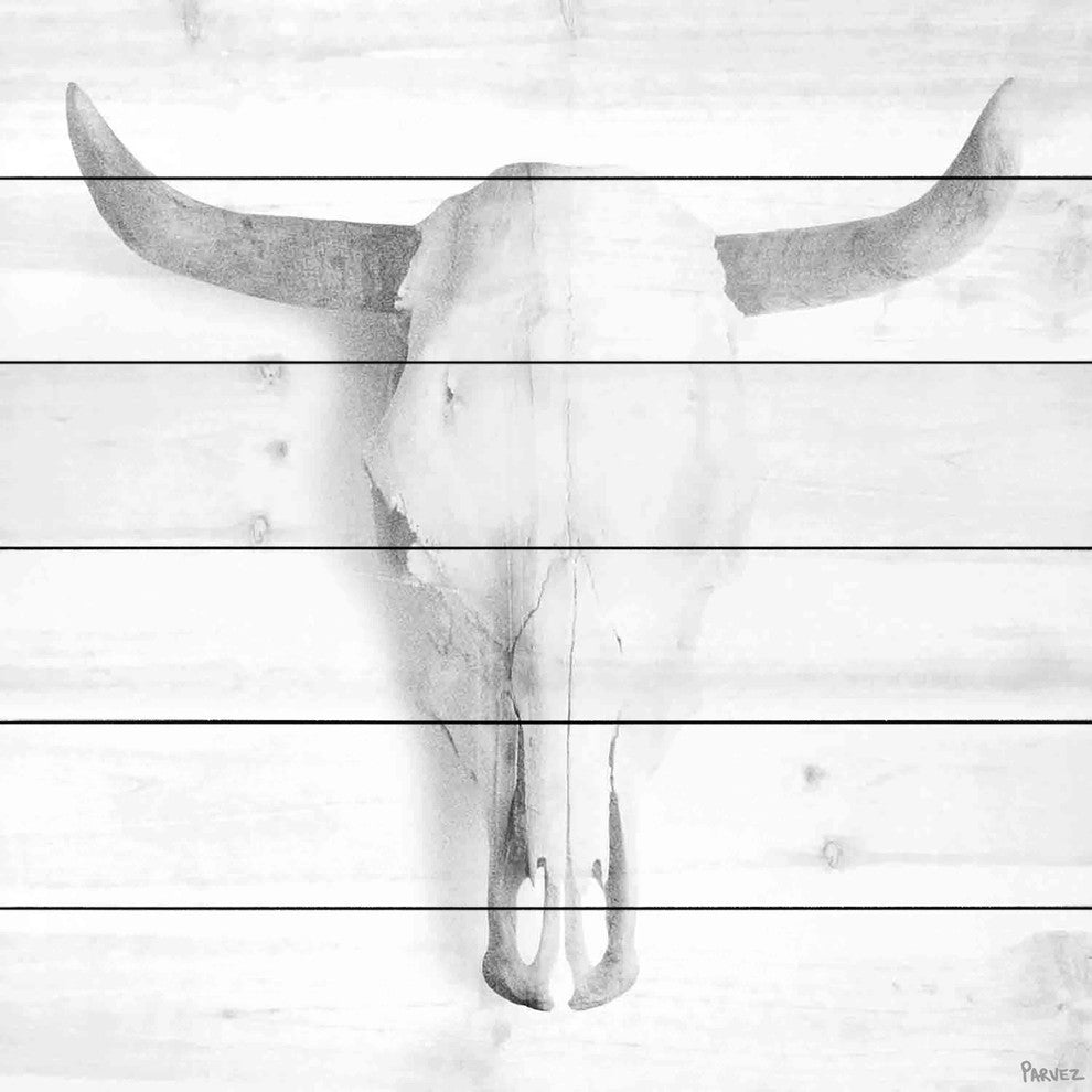 "Horned Skull" Painting Print on White Wood, 32"x32"