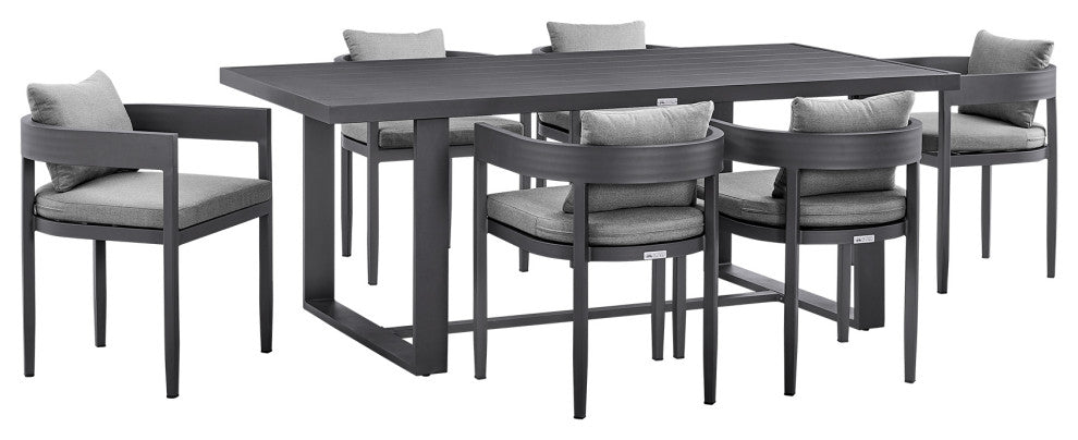 Argiope Outdoor Patio 7-Piece Dining Table Set, Aluminum With Gray Cushions