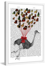 "Ostrich Flying with Butterflies" Framed Painting Print, 24"x36"