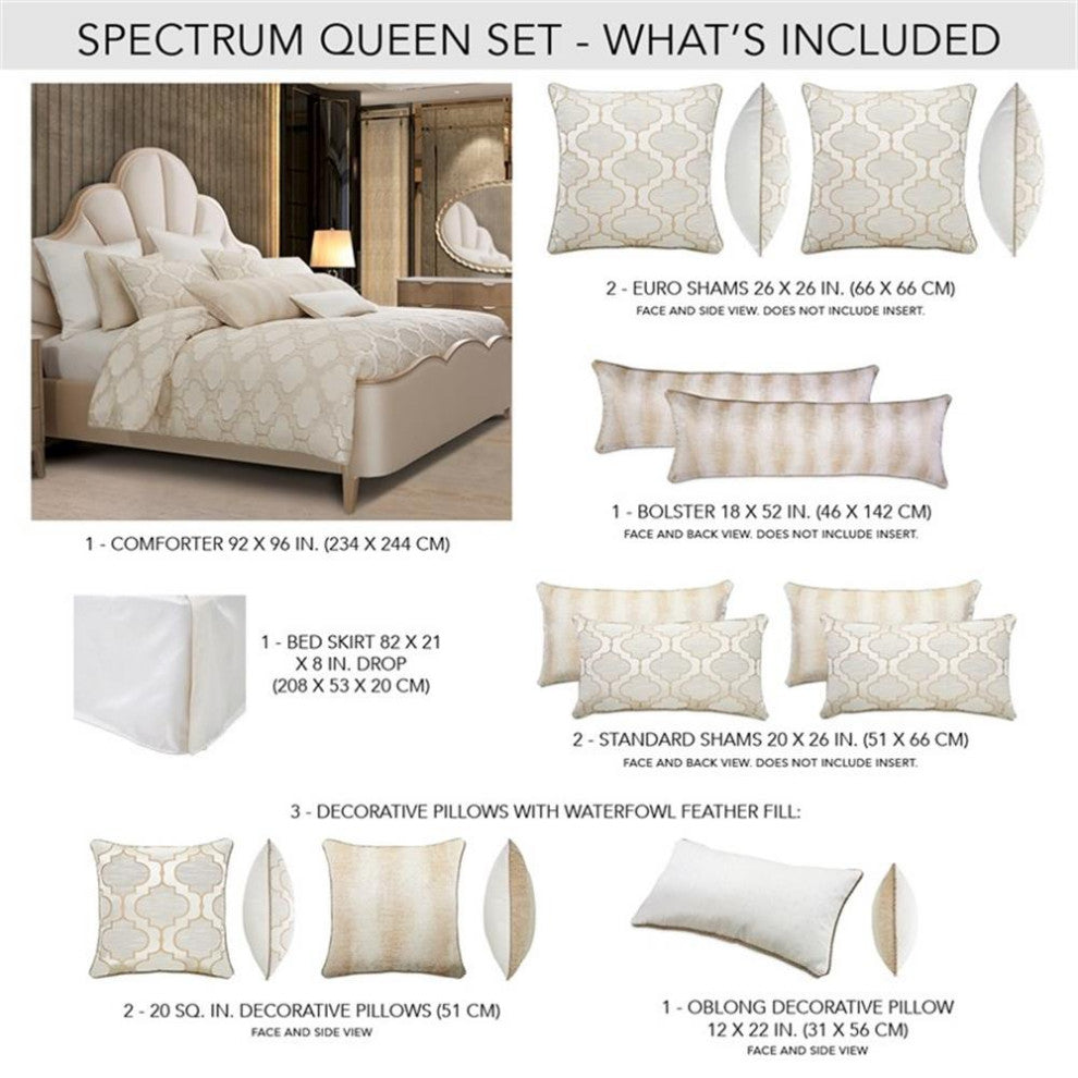 Michael Amini Spectrum 10-Piece Fabric Queen Comforter Set - Pearl Ivory