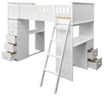 79" X 42" X 66" White Wood Loft Bed