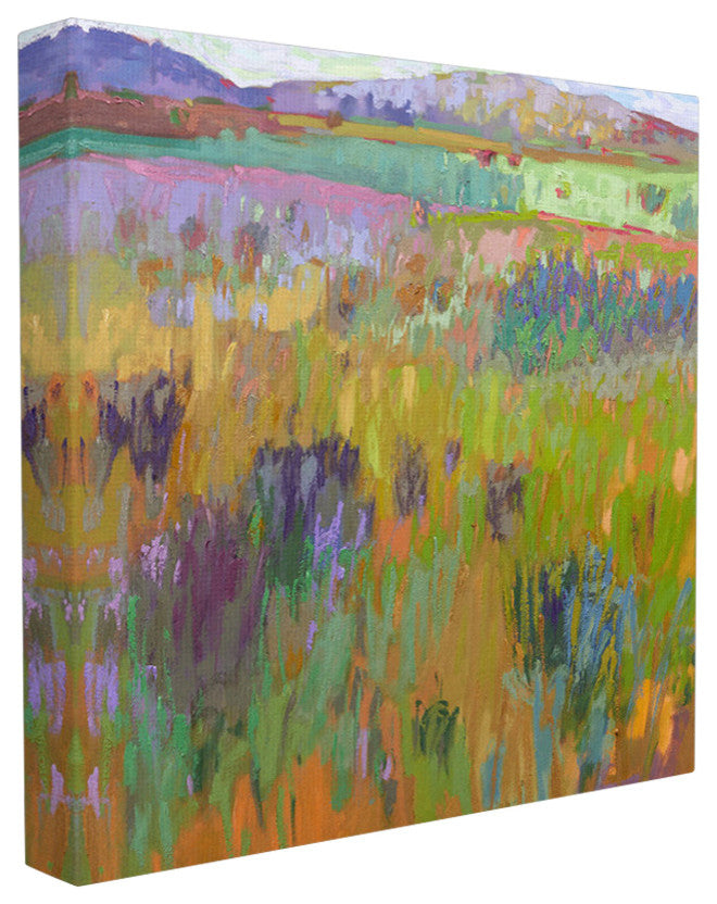 Pastel Painterly Fields and Flowers Landscape Stretched Canvas, 24"x24"