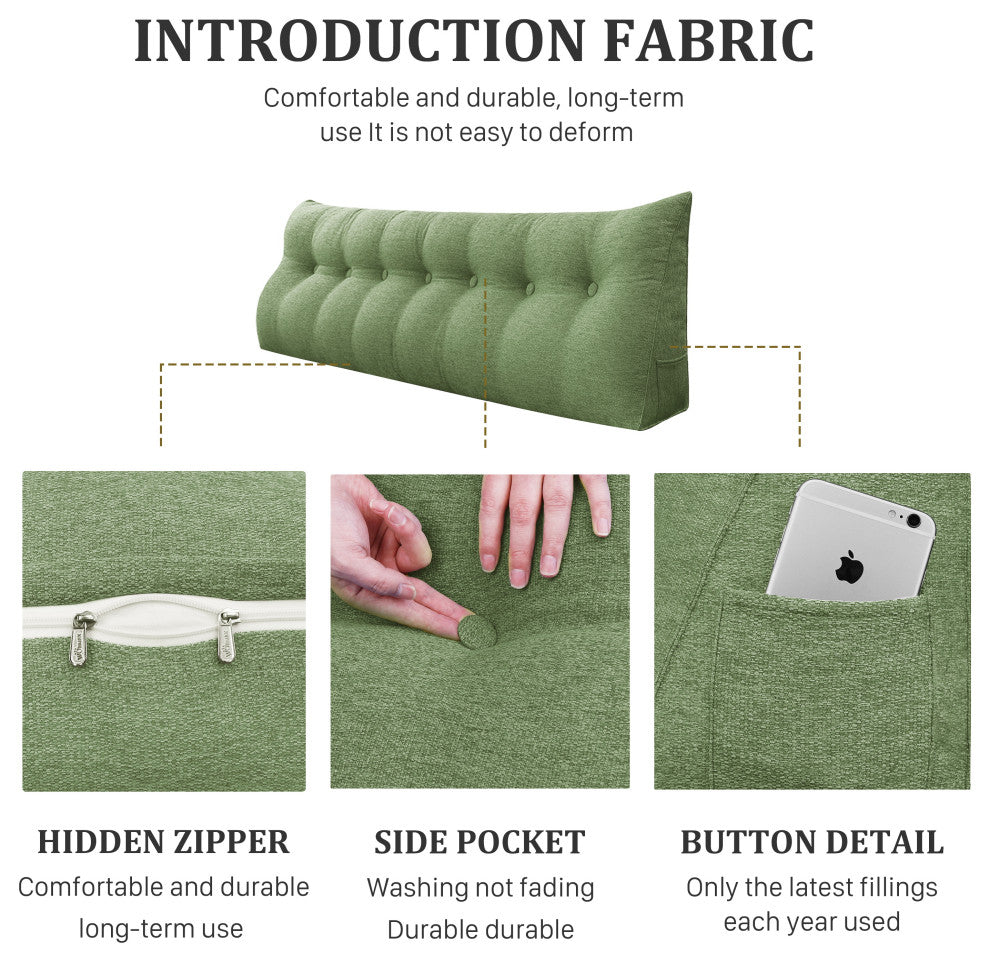 WOWMAX Backrest Wedge Reading Pillow Headboard Linen Blend Lime Green, 76x20x8