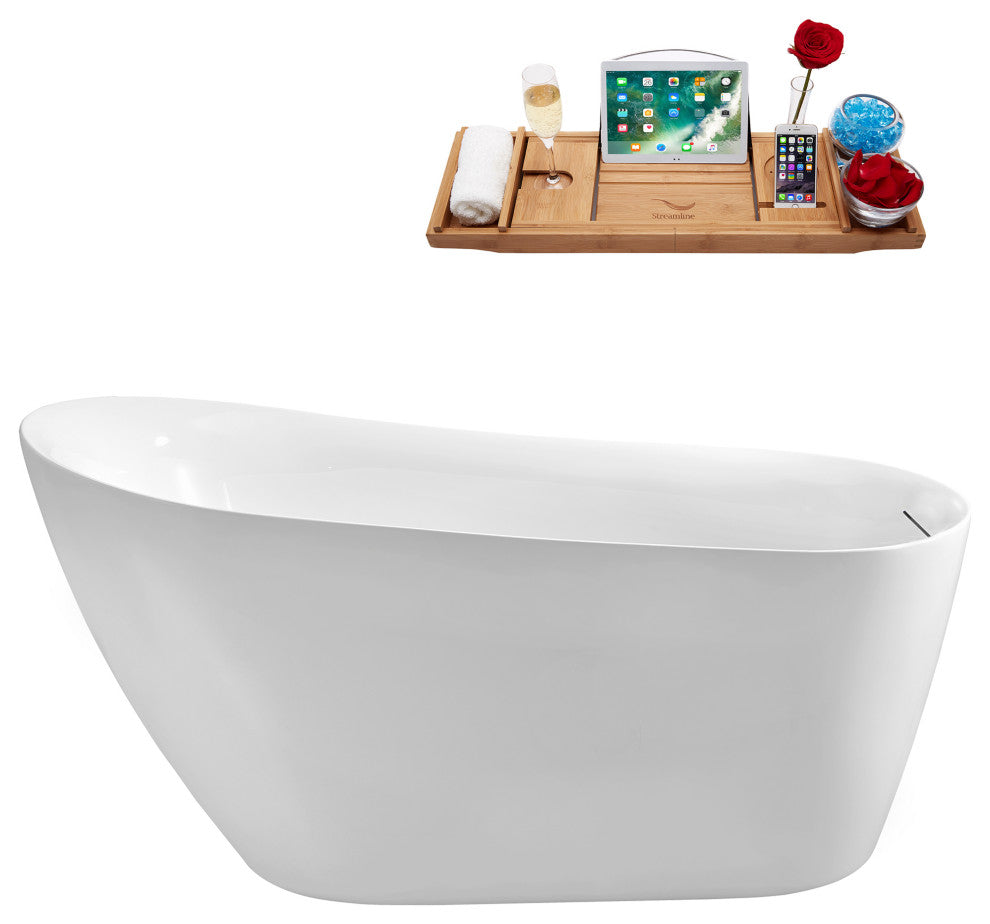 59'' Streamline N290ORB Freestanding Tub, Tray, Internal Drain, Pop-Up: White
