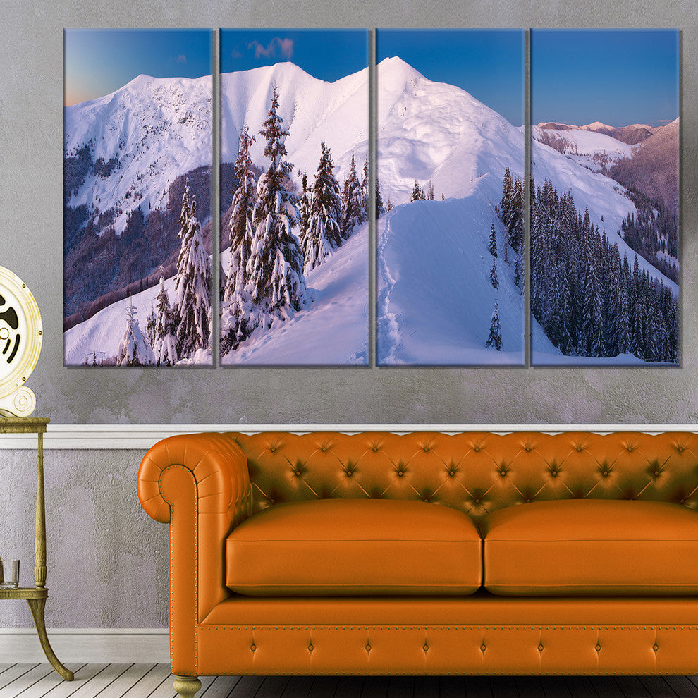 "Frosty Winter Carpathians View" Landscape Wall Art, 4 Panels, 48"x28"