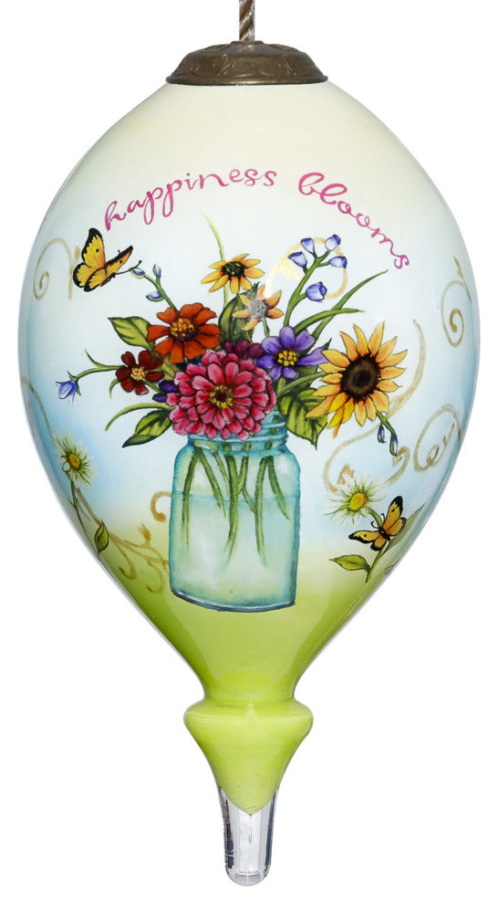 Beautiful Blooms in a Jar Hand Painted Mouth Blown Glass Ornament