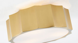Iron Wave Flushmount Light With White Frosted Acrylic Cover, Brass