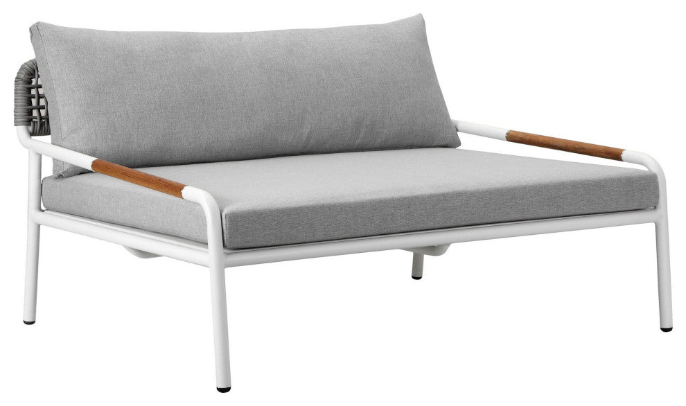 Benzara BM287796 Outdoor Daybed Set, Classic White Aluminum Frames, Ottoman