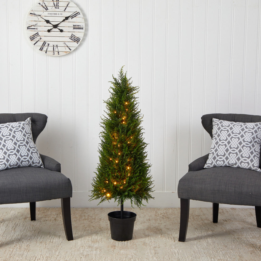 3.5' Cypress Artificial Tree With 350 LED Lights UV Resistant, Indoor/Outdoor