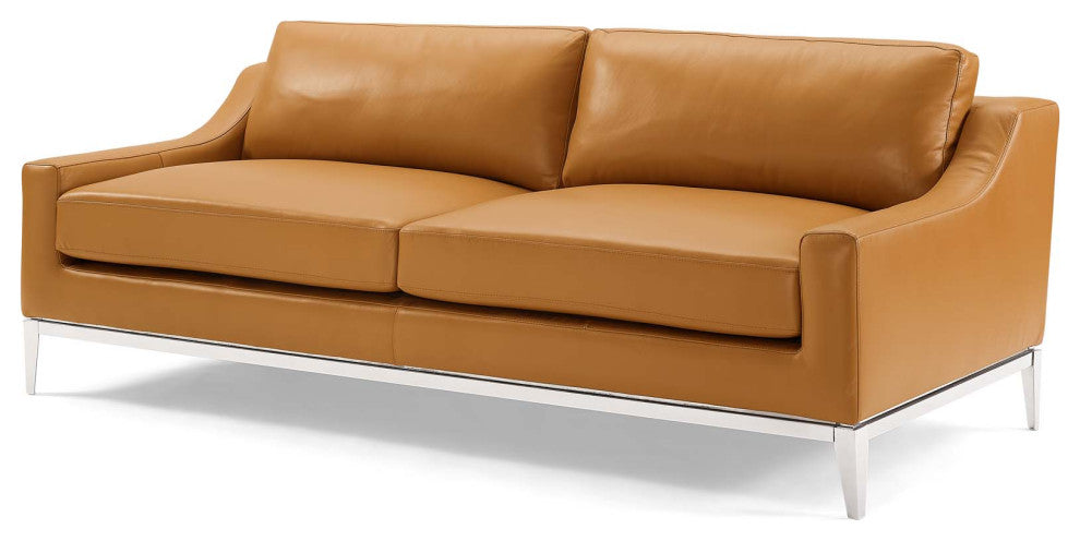 Armchair and Loveseat Sofa Set, Leather, Tan, Modern, Living Lounge Hospitality