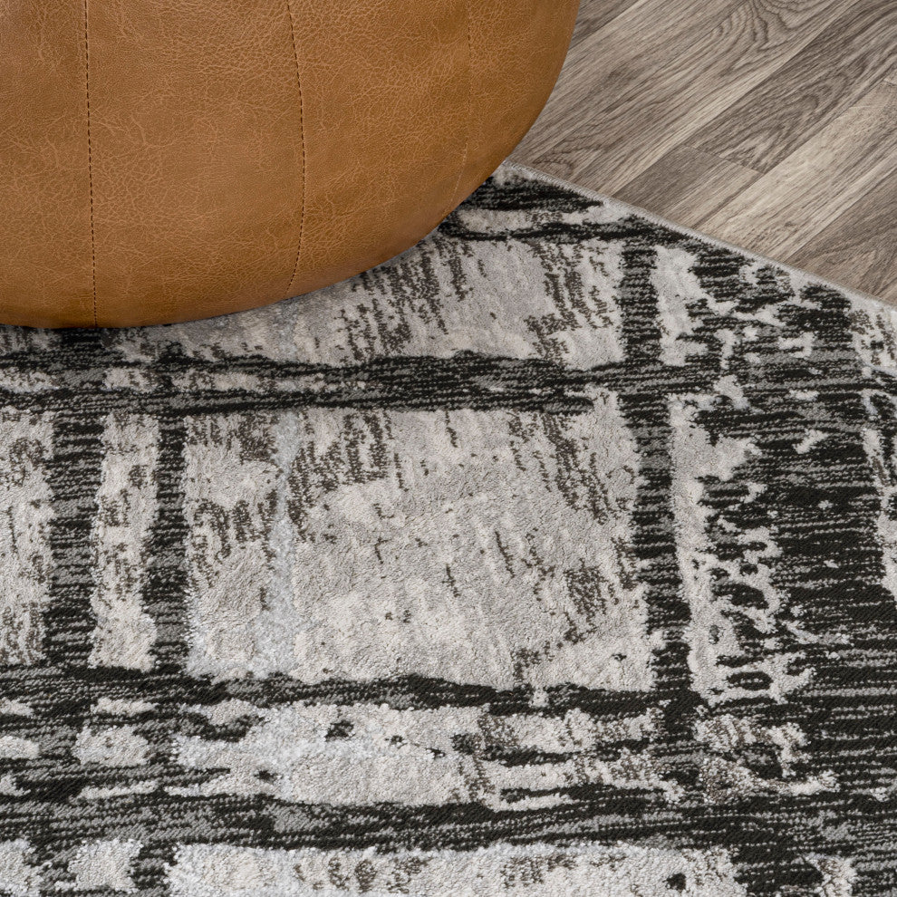 Slant Modern Abstract Black/Gray 2 ft. x 8 ft. Runner Rug