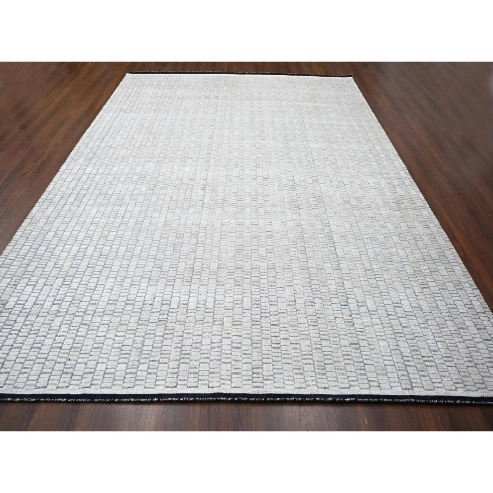 Ivory Wool and Silk Hand Loomed Modern Oversized Oriental Rug 12'2"x14'11"