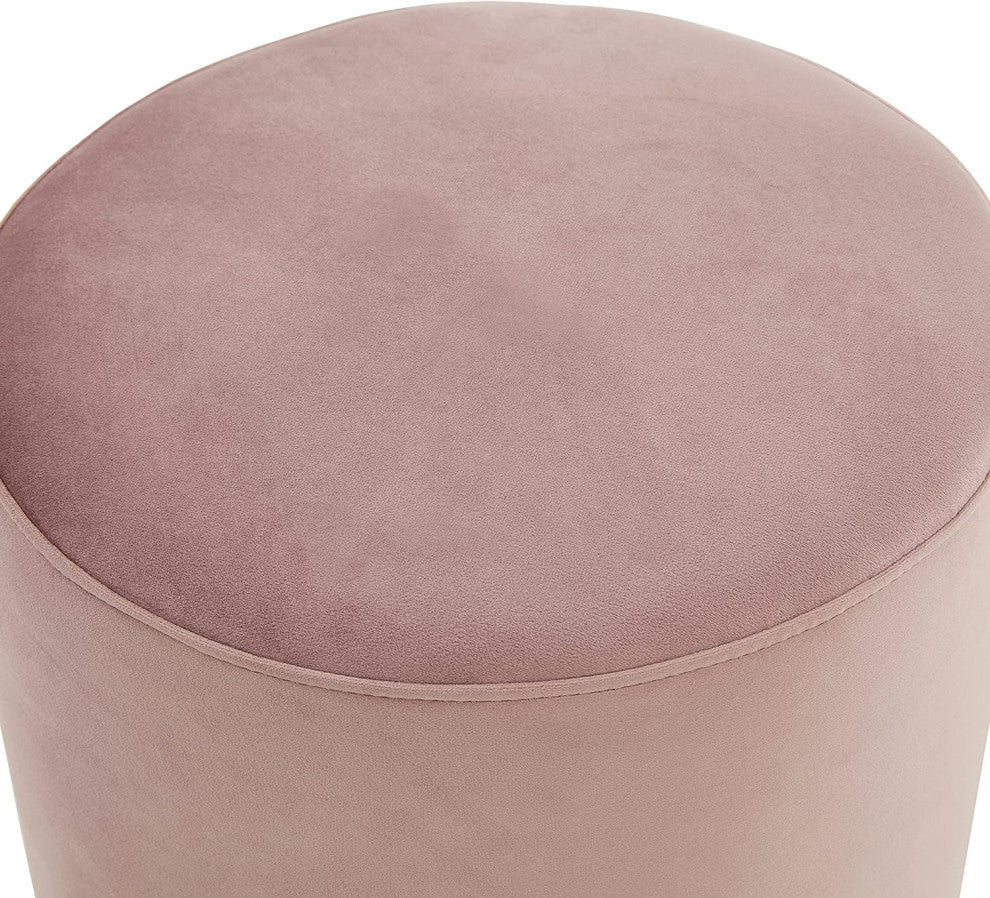 LeisureMod Remmey 16" Round Velvet Ottoman With Gold Base Pink