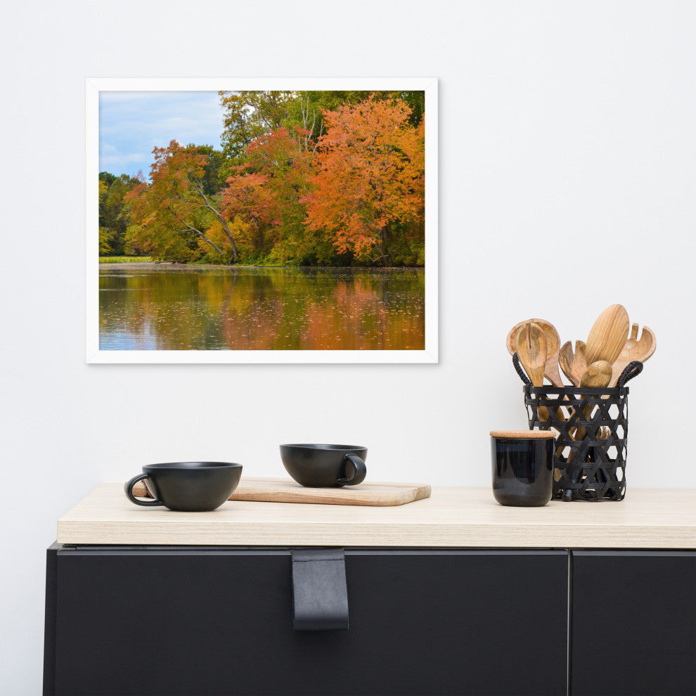 Autumn Tree Line Rural Landscape Framed Photo Paper Wall Art Prints, White, 16" X 20"