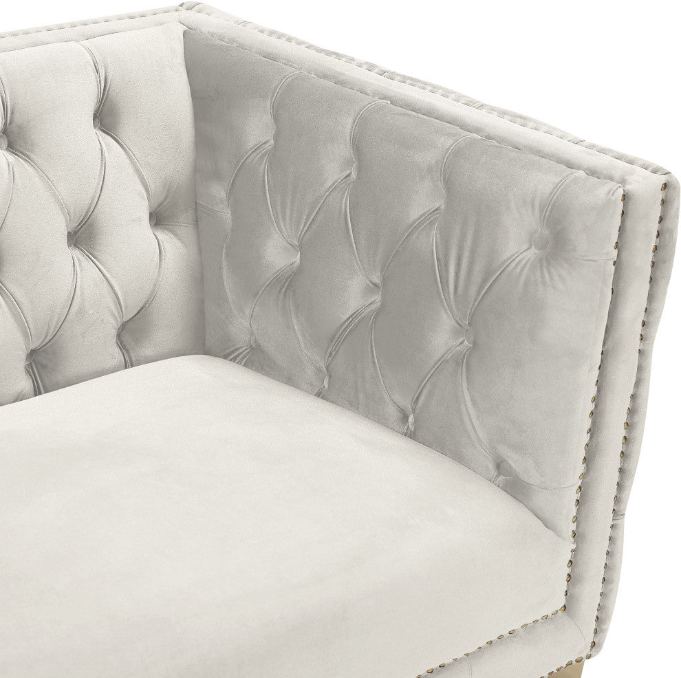 Michelle Fabric Upholstered Chair, Gold Iron Legs, Cream, Velvet, Sofa