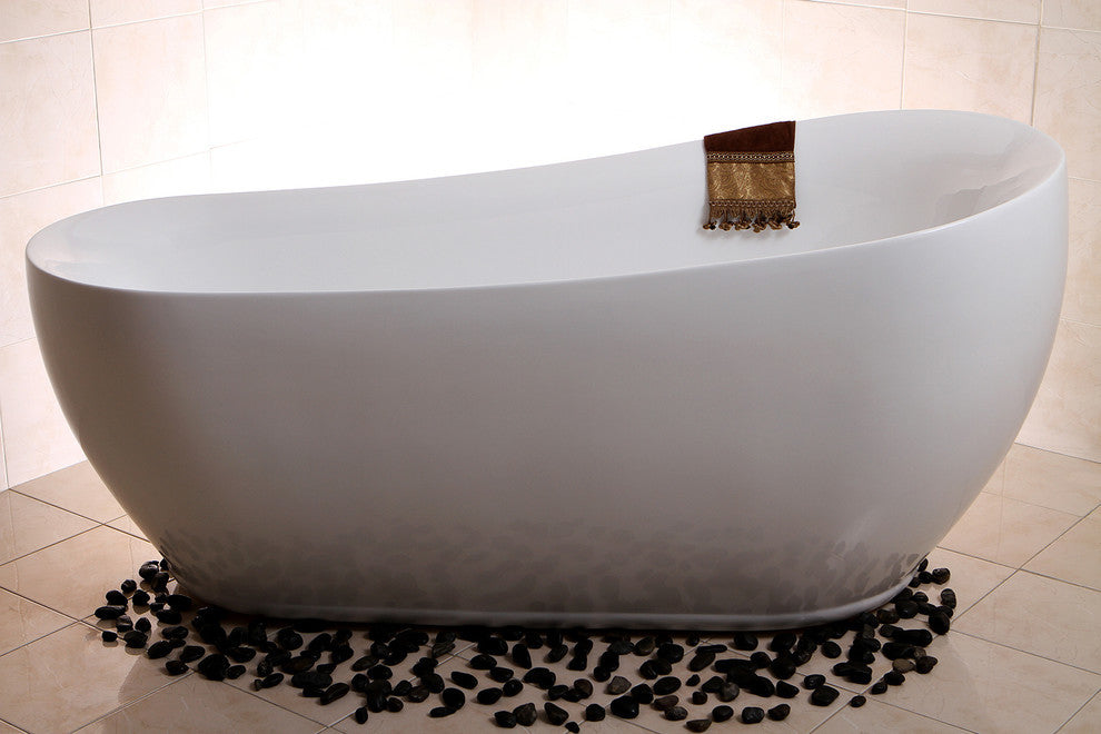 Aqua Eden 71" Acrylic Freestanding Single Slipper Tub With Drain, White