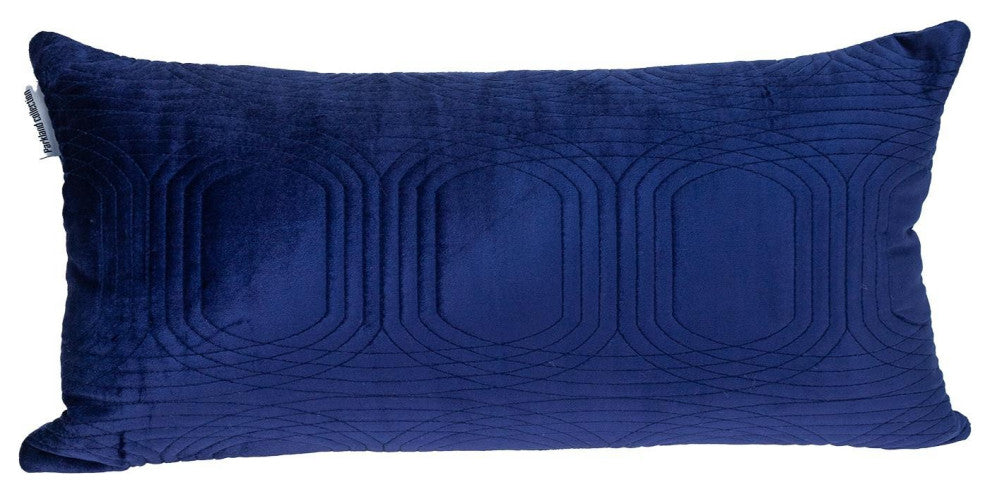 Quilted Velvet Blue Lumbar Throw Pillow