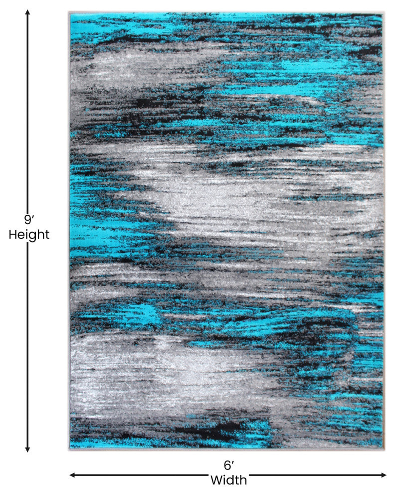 Rylan Collection Abstract Pattern Area Rug-Turquoise - 6' x 9'
