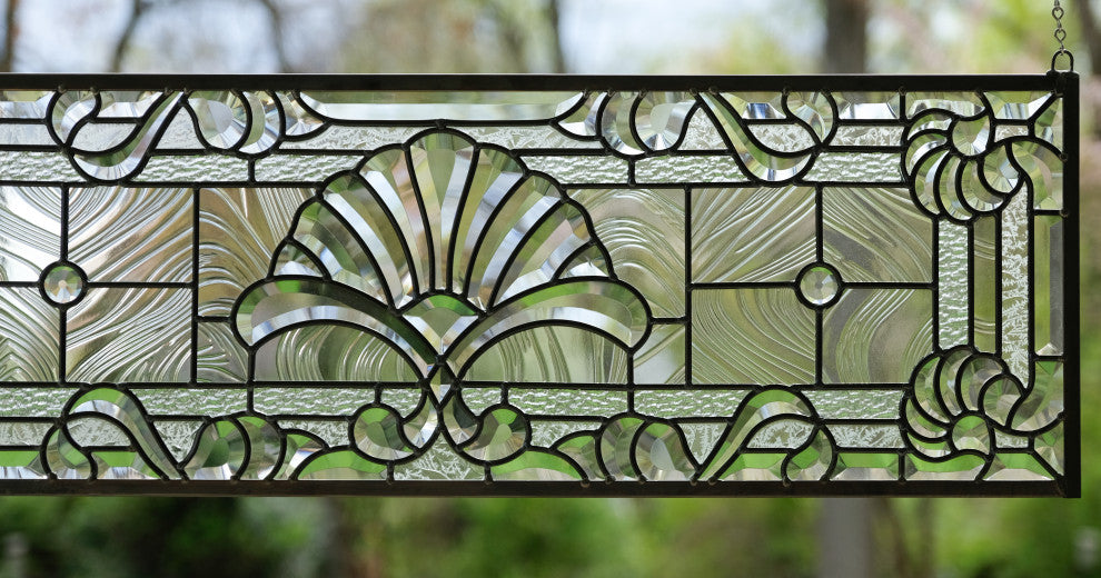 36" x 12" Stunning Handcrafted All Clear Stained Glass Beveled Window panel