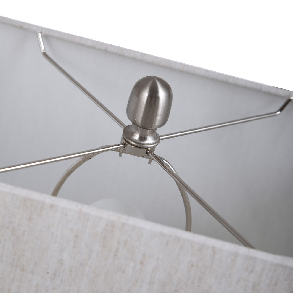 Moulded Hollow Rectangle Table Lamp With Brushed Steel Accents, Blue Finish