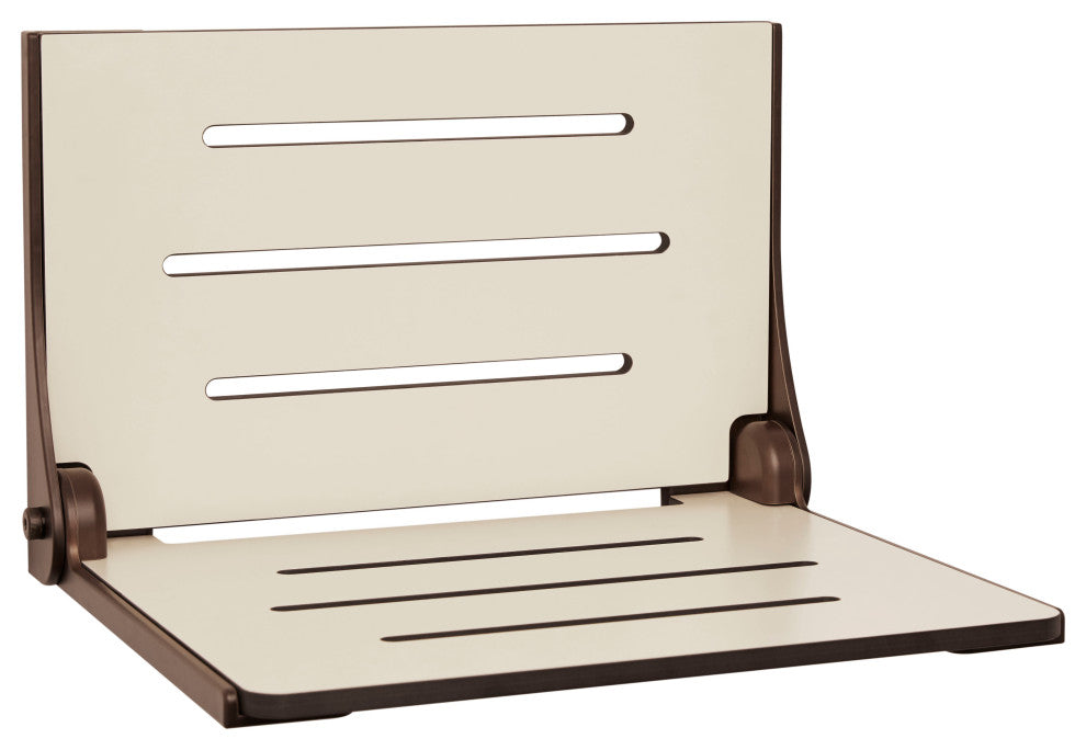 Silhouette Folding Wall Mount Shower Bench Seat, Almond Seat, Bronze Frame