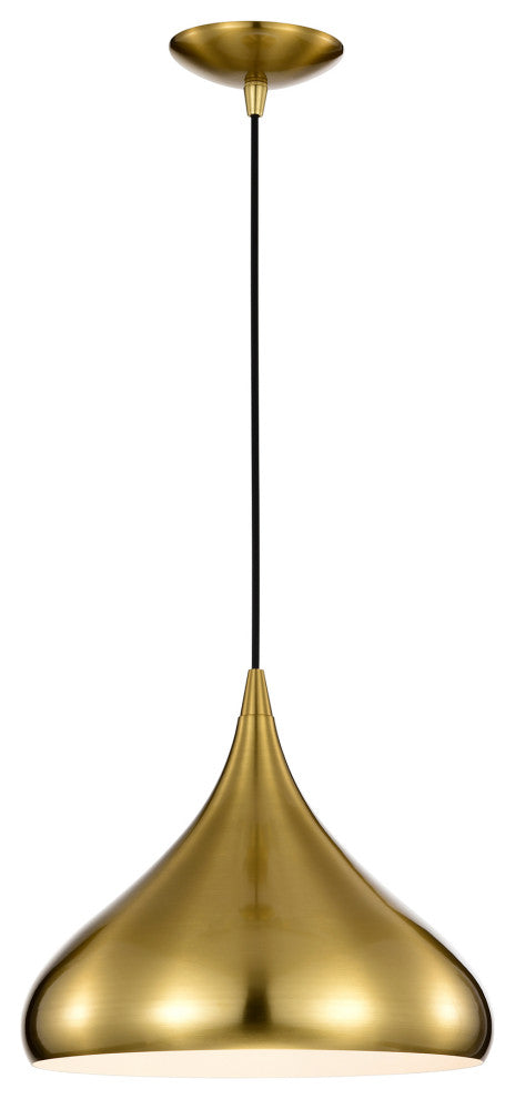 1-Light 12 in. Gold Single Pendant With Teardrop Metal Shade