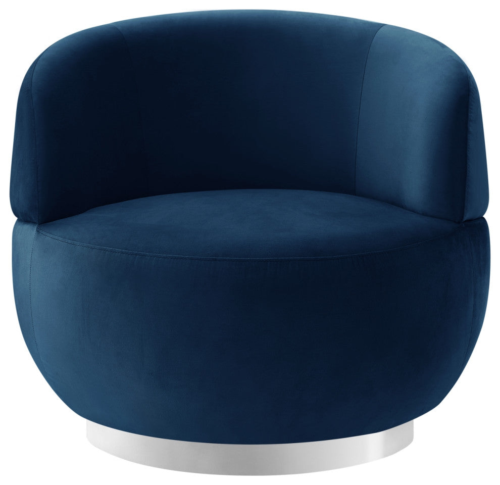 Inspired Home Shaniyah Accent Chair, Swivel, Navy/Chrome Velvet