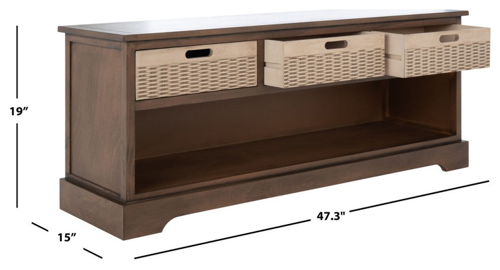 Safavieh Landers 3 Drawer Storage Bench, Brown