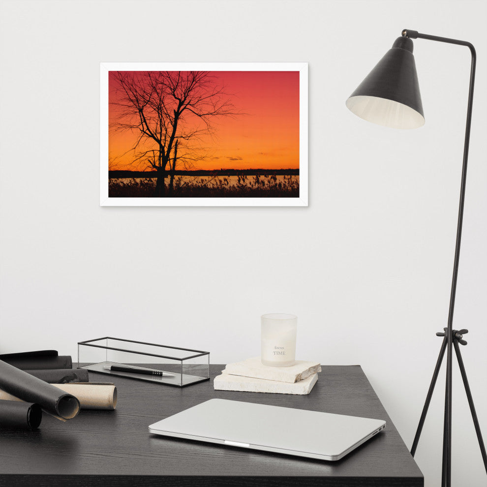 Burning Skies Rural Landscape Framed Photo Paper Wall Art Print, White, 12" X 18"