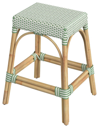 Robias Rectangular Rattan 24.5" Counter Stool, White and Green Dot