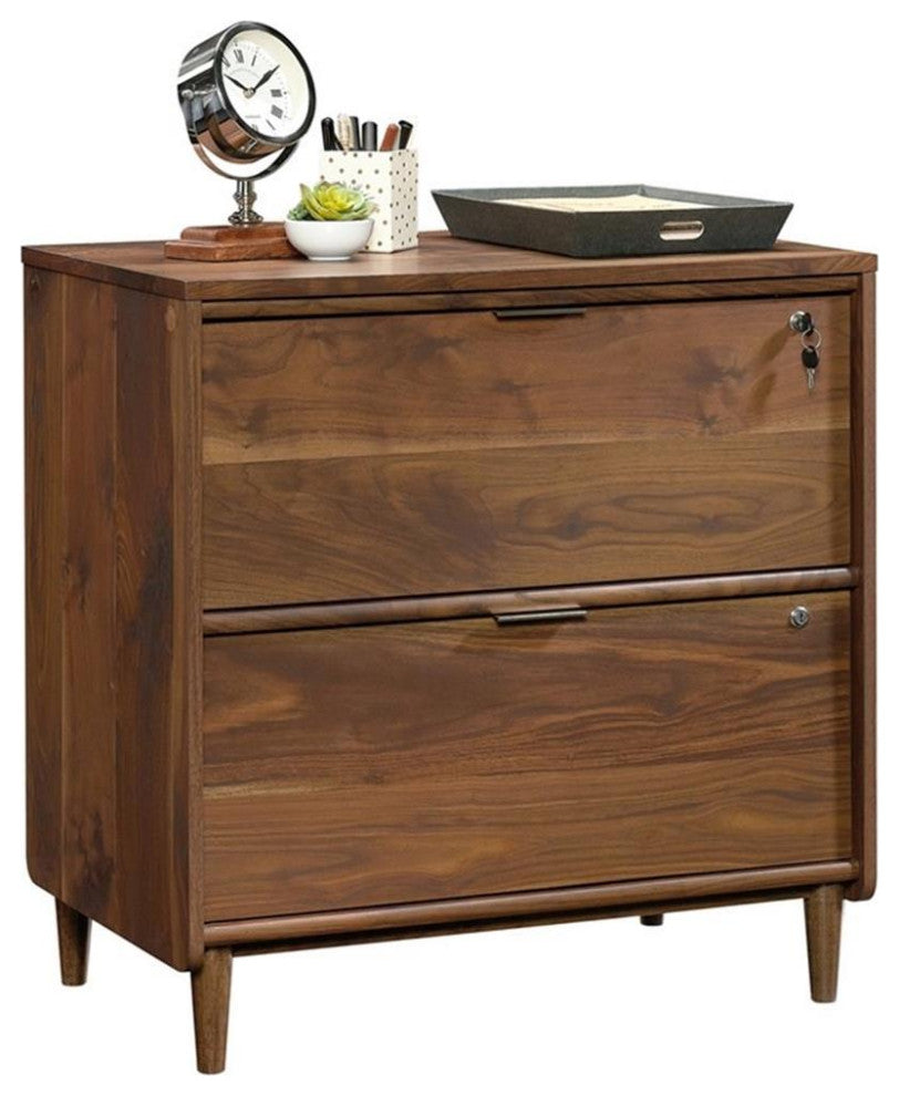 Home Square 2 Drawer Lateral Wood Filing Cabinet Set in Grand Walnut (Set of 2)