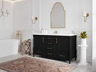 Aberdeen 60 Single Bathroom Vanity In Black 2" Calacatta Black