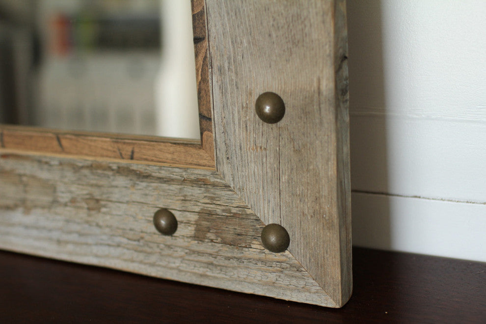 Park City Style Barnwood With Alder Inset And Nailhead Corner Tacks, 16"x20"