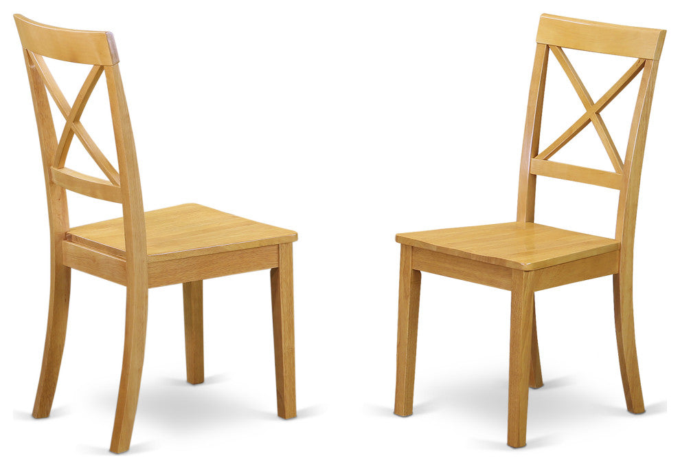 5 Pc Dining Set, Room Table, 4 Oak Wooden Chairs, X-Back, Oak Finish