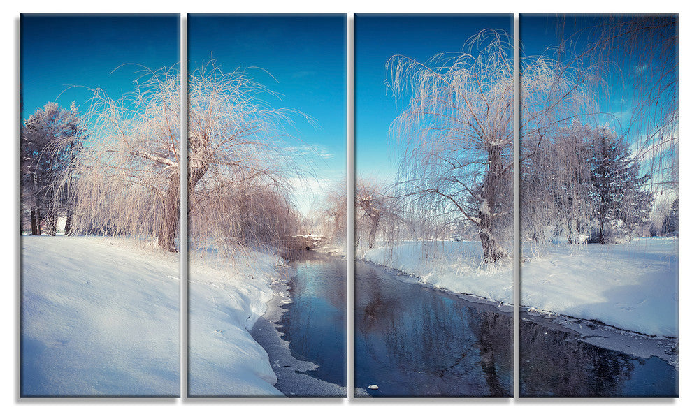 Amazing Winter in City Park, Landscape Canvas Print, 48"x28", 4 Panels