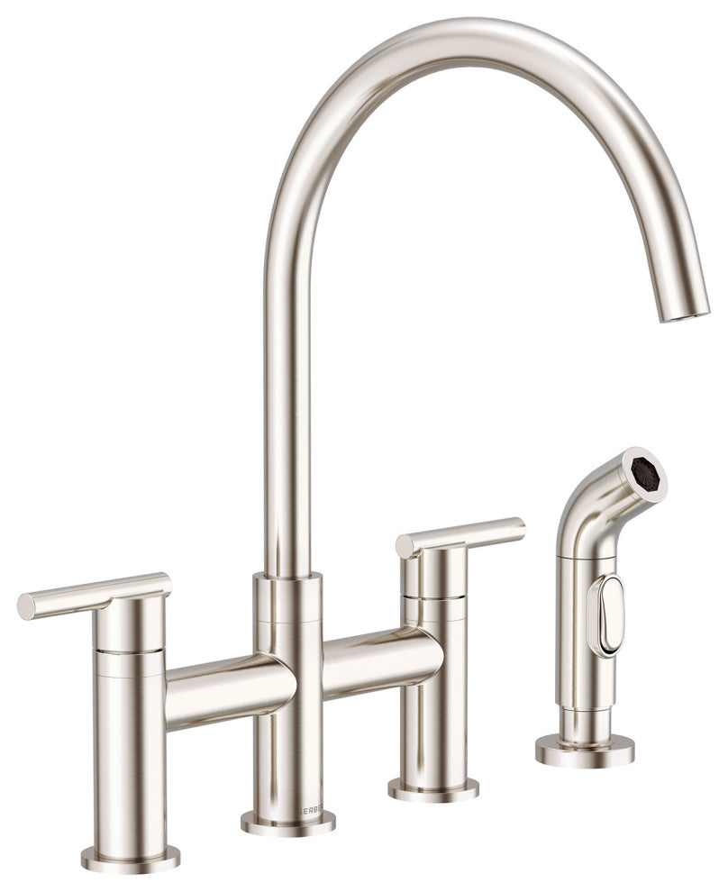 Parma Two Handle Bridge Kitchen Faucet With Sidespray, Stainless Steel