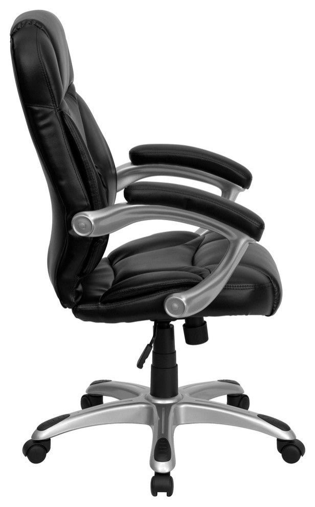 High Back Black Leather Contemporary Executive Swivel Chair With Arms