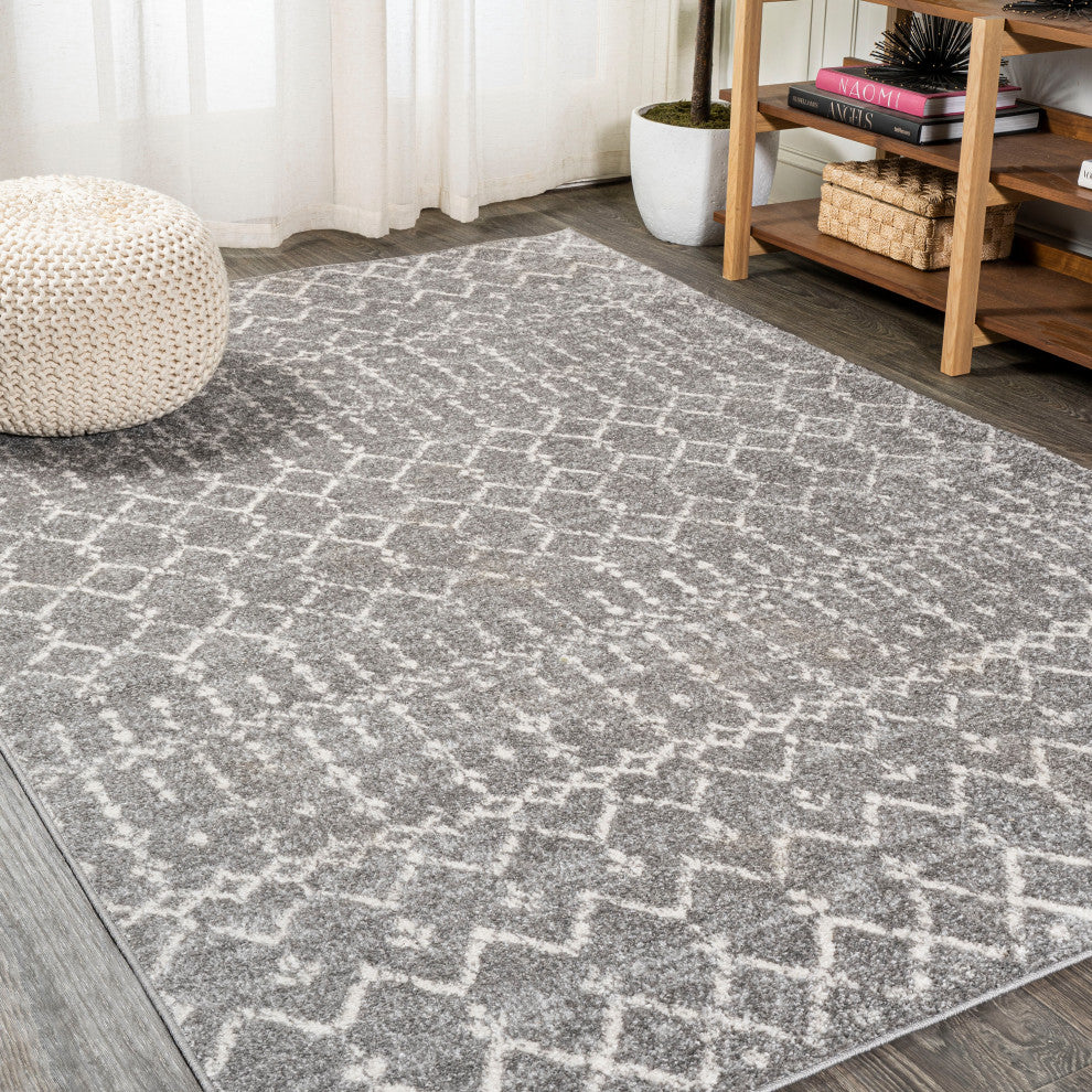 Moroccan HYPE Boho Vintage Diamond Runner Rug, Gray/Ivory, 4 X 6