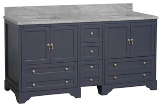 Madison 72" Double Bathroom Vanity, Marine Gray, Carrara Marble