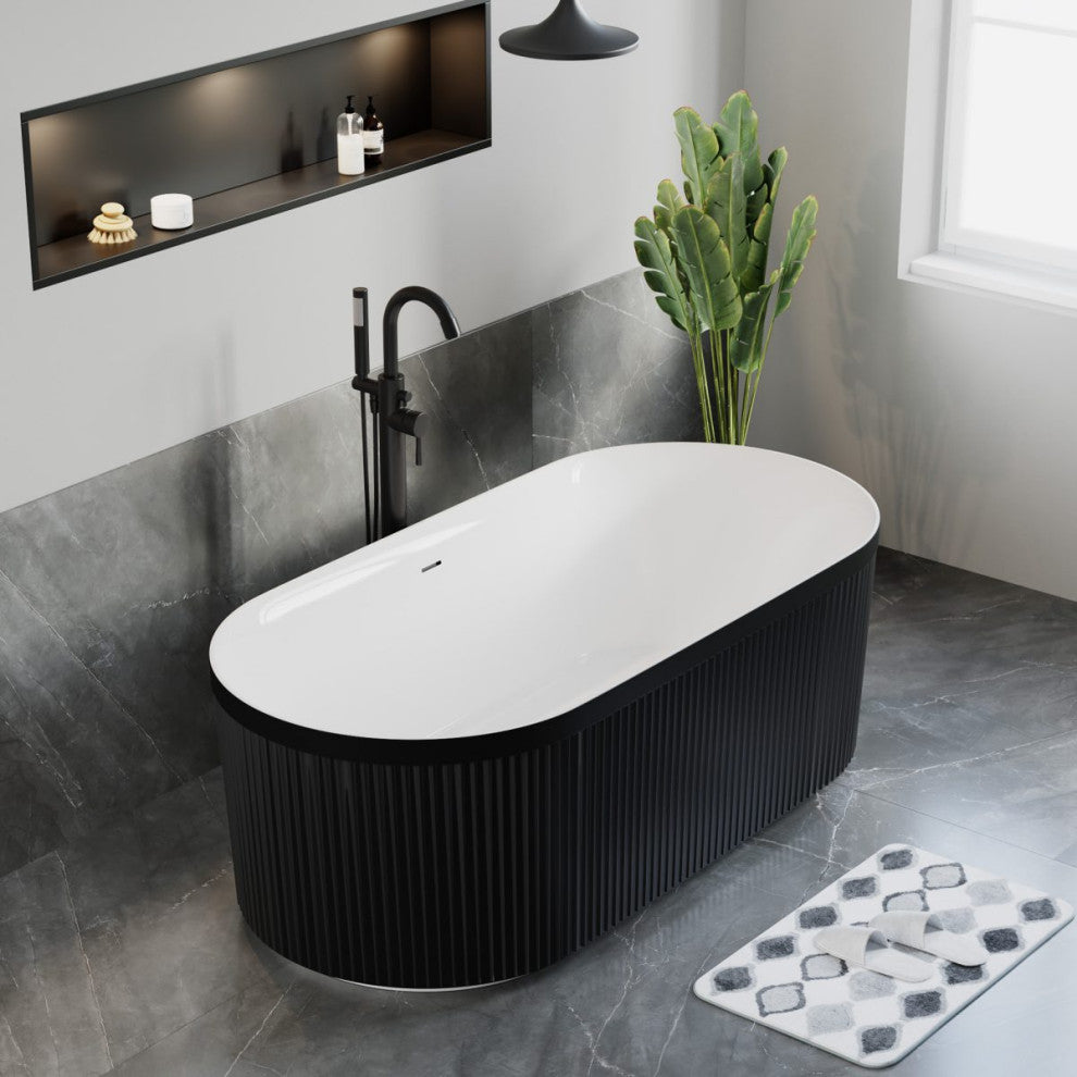 Serenity 67" Fluted Acrylic Soaking Tub, Oval, Matte Black