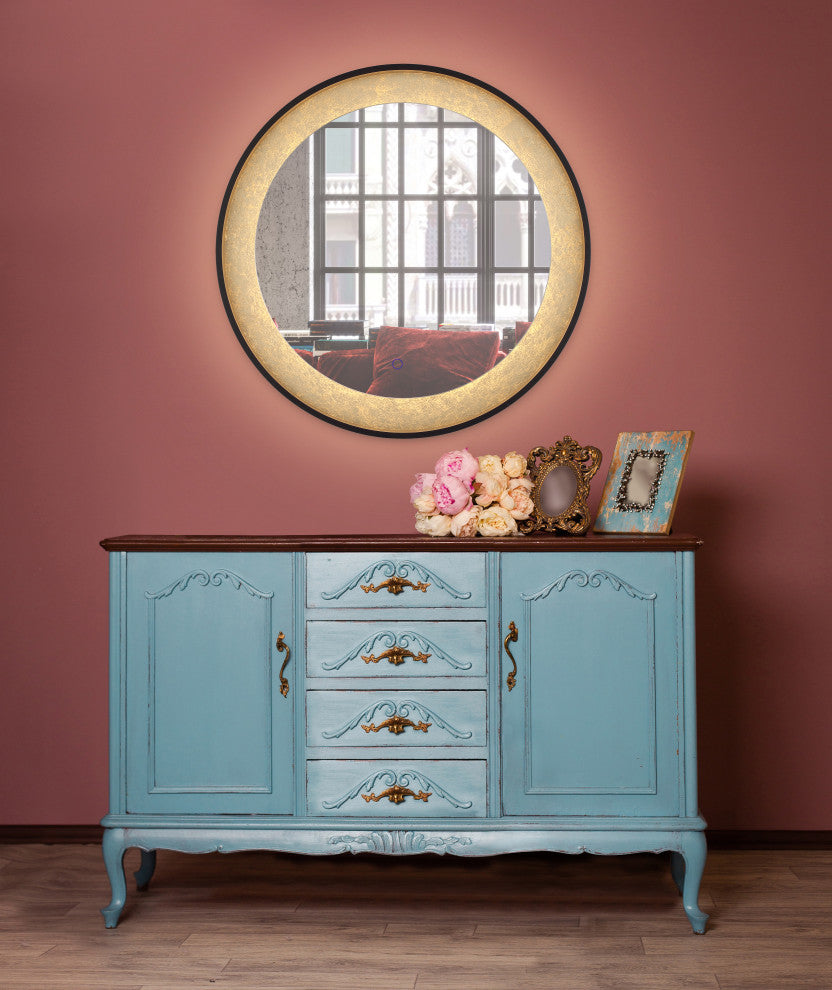 Gold Leaf Edge Lit LED Round Mirror