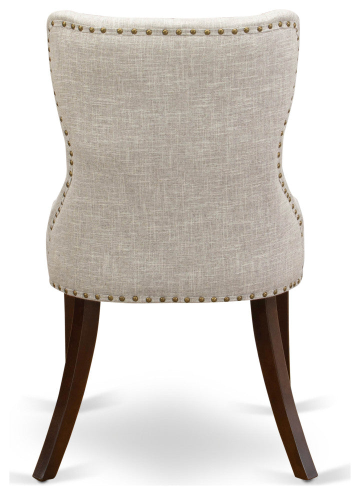 Set Of 2, Kitchen Chair, Mahogany Wood Frame, Doeskin Seat, Button Tufted Back