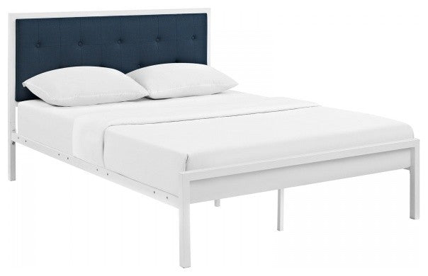 Lottie Full Fabric Bed, White Azure