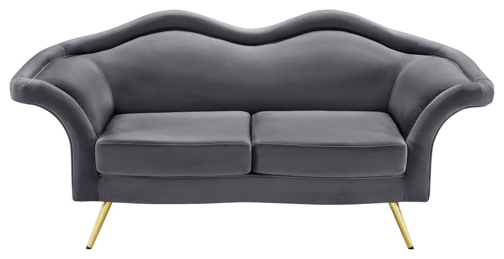 Lips Velvet Upholstered Loveseat, Gray